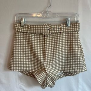 Tan and white gingham high waisted short